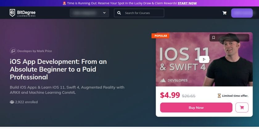 Une capture d'écran du site Web BitDegree.