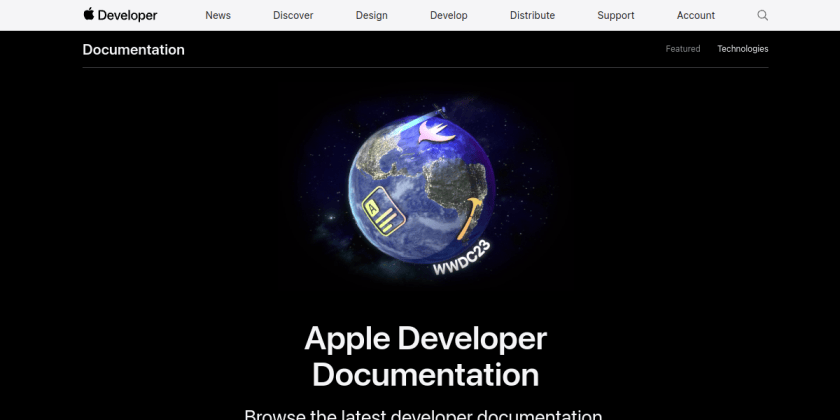 Une capture d'écran du site Web de documentation pour les développeurs Apple.