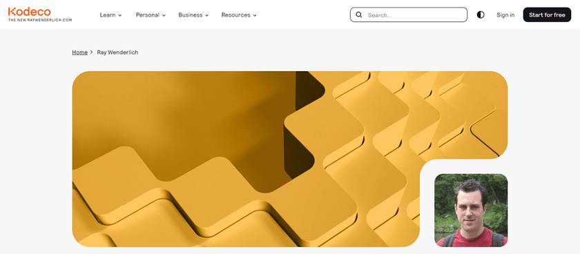 Une capture d'écran montrant le profil de Ray Wenderlich à partir d'un site Web.