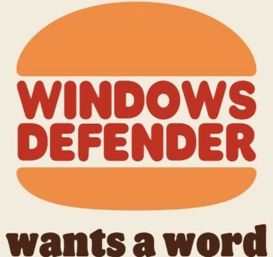 Un logo de style burger avec les mots Windows Defender veut un mot.
